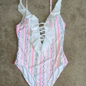 Lilly Pulitzer Striped Ruffle One-Piece Swimsuit